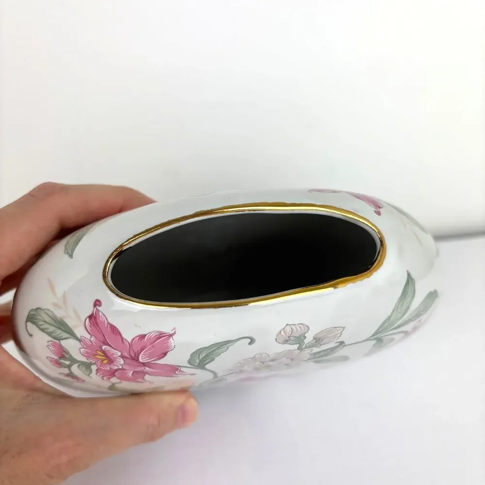 Prima Otagiri Japan Floral Vase White Pink Green 6.5
